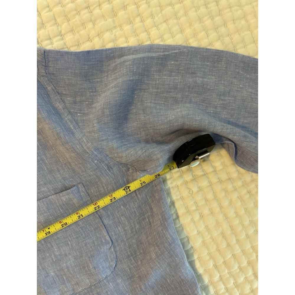 Alan Flusser, Button Down, Blue, Long Sleeve, Shirt, men’s Size L, 100% Linen - Picture 11 of 14